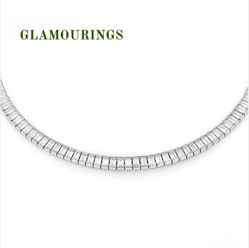 Simple Pave Trapezoidal Cut Moissanite Necklace