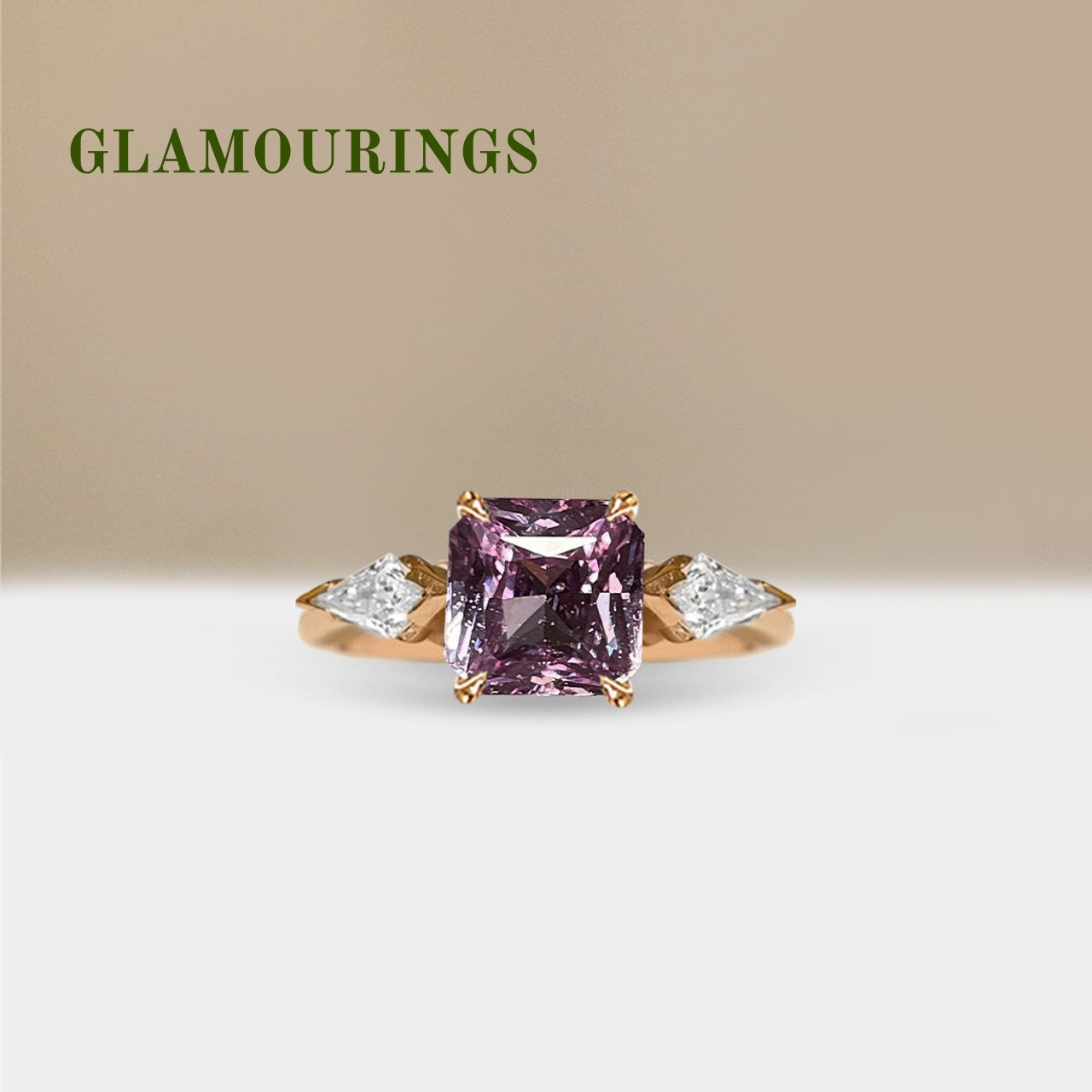 1.7ct Radiant Peach Sapphire Engagement Ring