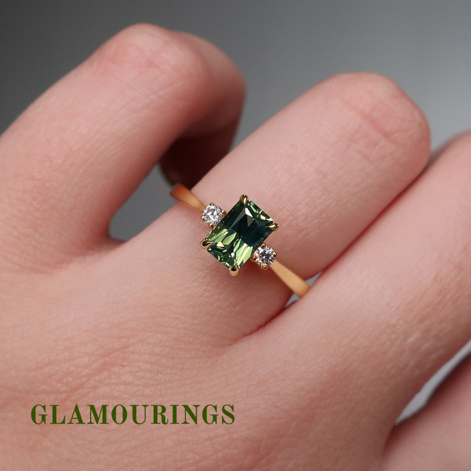 1.07ct Radiant Australian Parti Teal Sapphire Engagement Ring