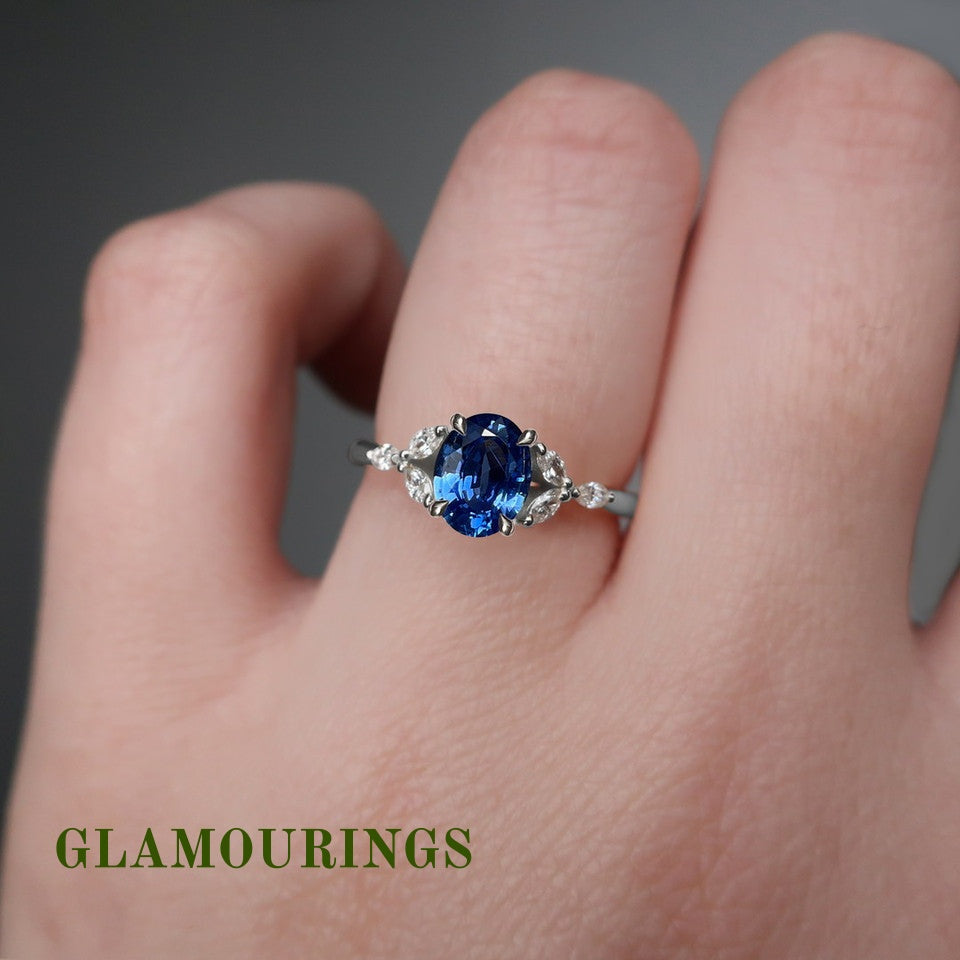 1.06ct Oval Blue Sapphire Engagement Ring