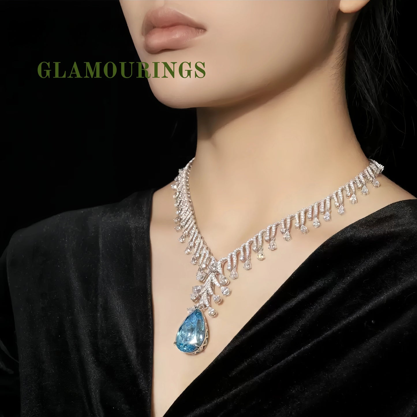 Luxury Peacock Blue Teardrop Gemstone Necklace