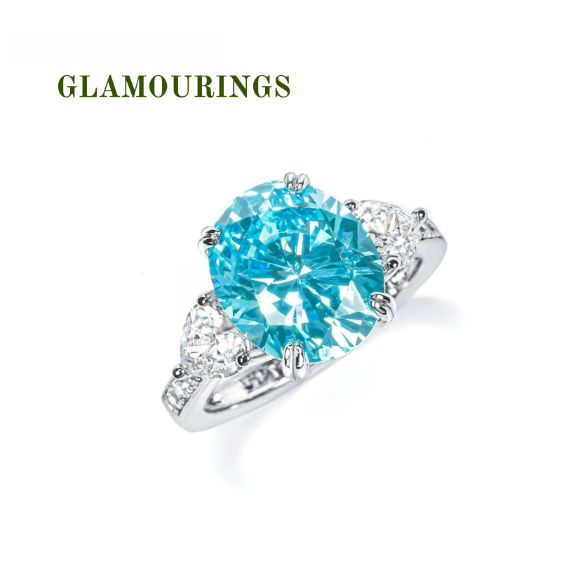 GLAMOURINGS Fancy Vivid Blue Diamond Three-Stone Ring
