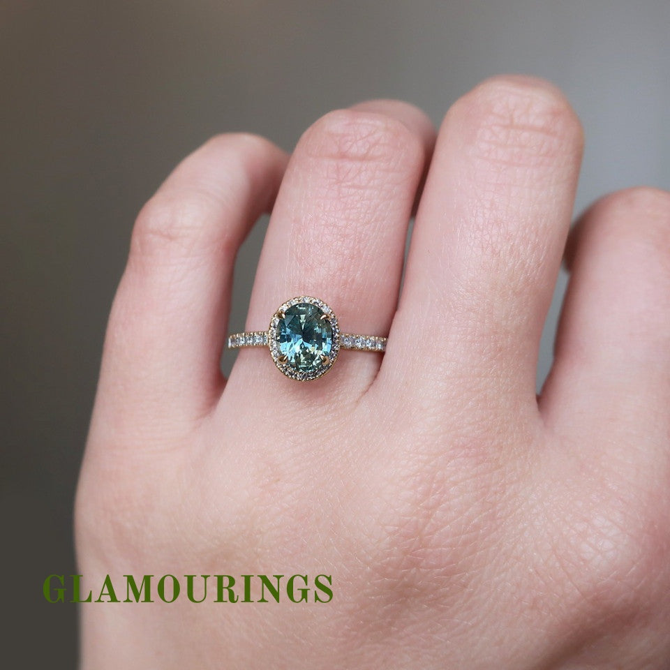 1.45ct Radiant Australian Parti Teal Sapphire Engagement Ring
