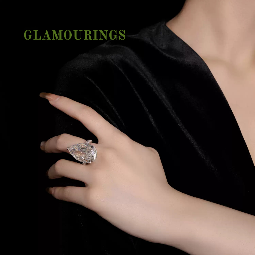 GLAMOURINGS teardrop-shaped large-carat diamond ring
