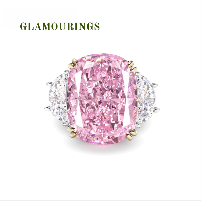 GLAMOURINGS Fancy Vivid Pink Diamond Three-Stone Ring