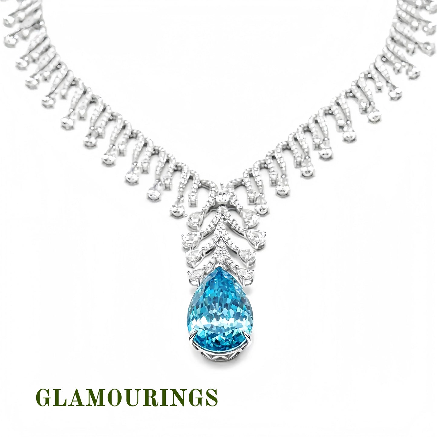 Luxury Peacock Blue Teardrop Gemstone Necklace