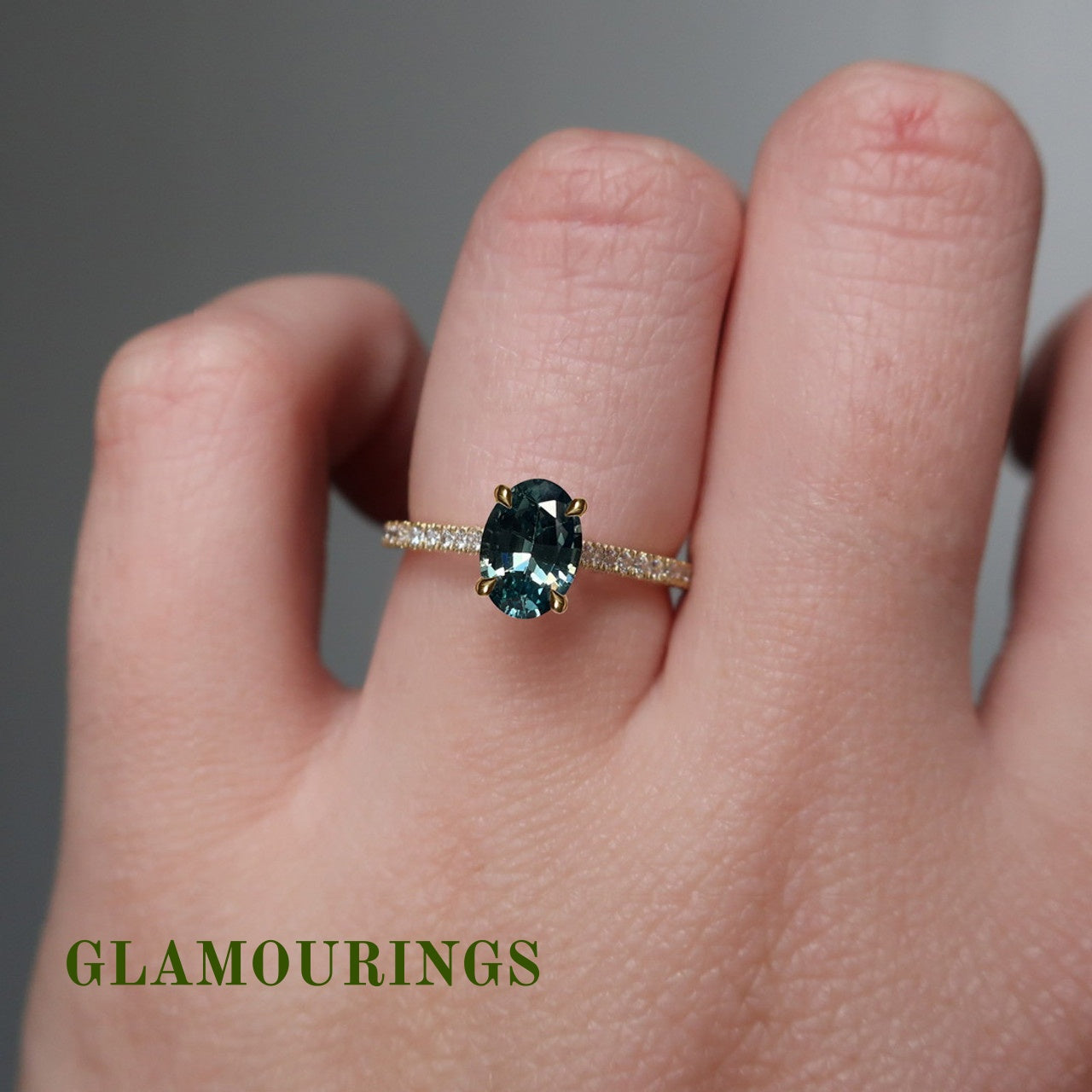 1.14ct Oval Teal Sapphire Engagement Ring