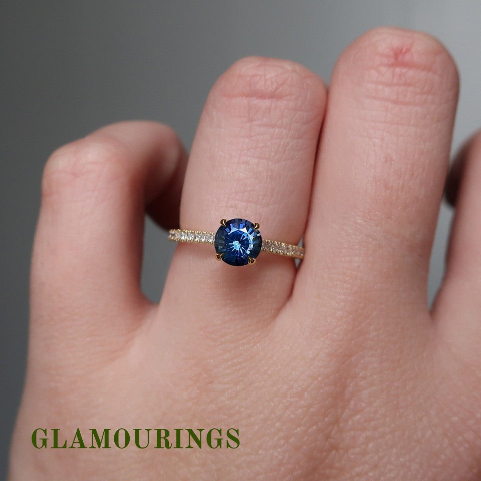 1.02ct Round Blue Sapphire Engagement Ring