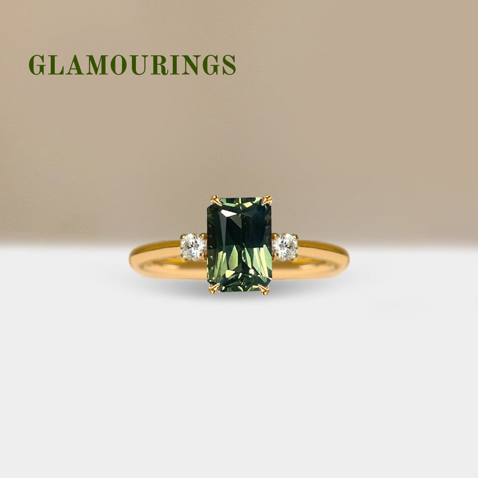 1.07ct Radiant Australian Parti Teal Sapphire Engagement Ring