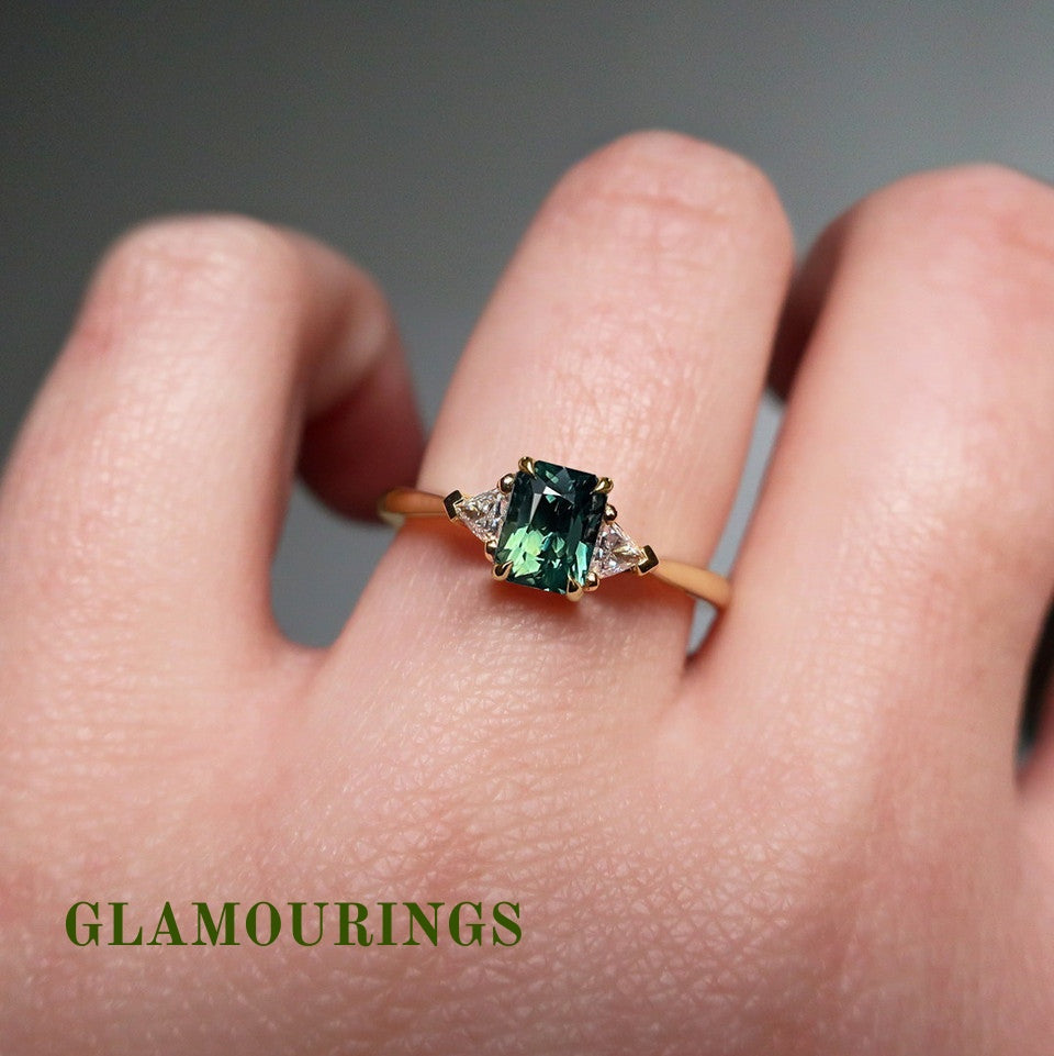 1.5ct Radiant Teal Sapphire Engagement Ring