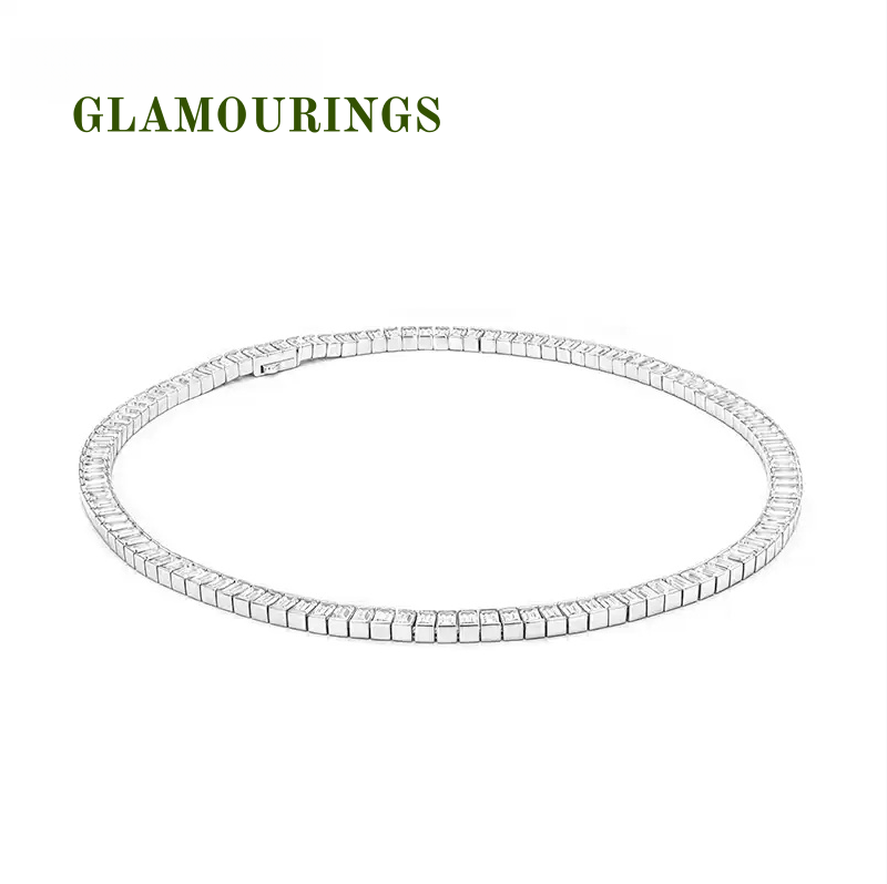 Simple Pave Trapezoidal Cut Moissanite Necklace