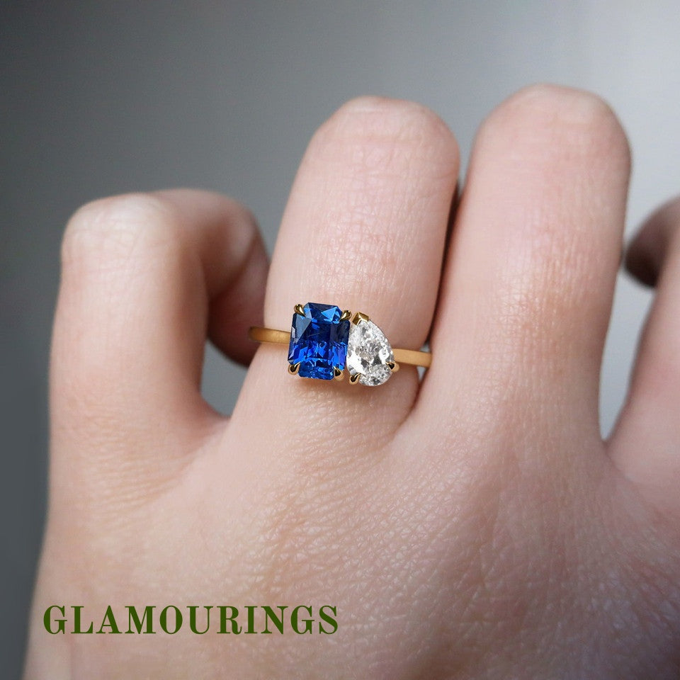 1.2ct Radiant Blue Sapphire Engagement Ring