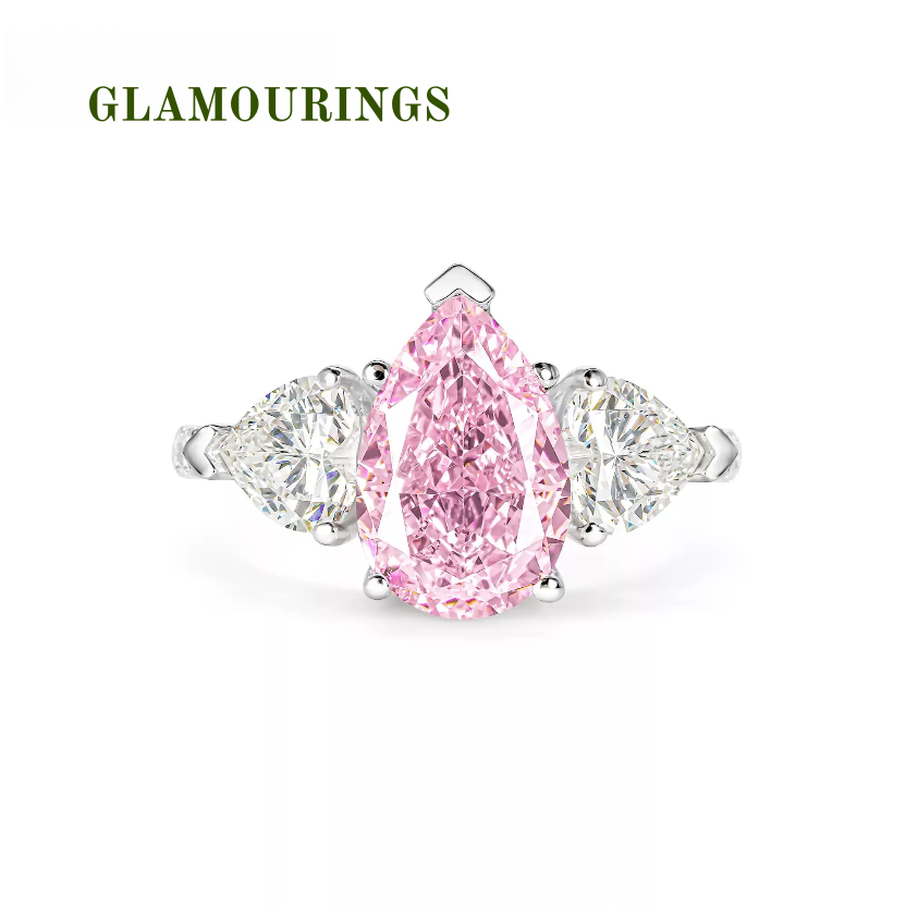 Pink Pear-Cut Diamond Three-Stone Ring