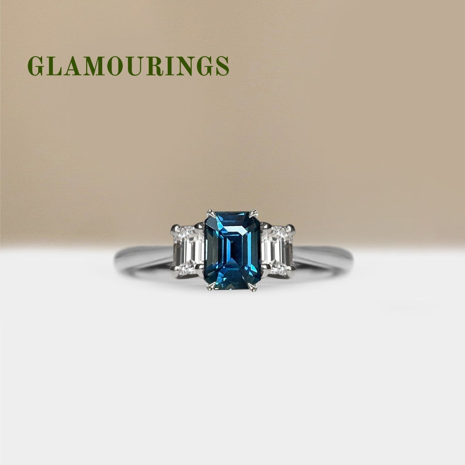 1.01ct Emerald Cut Teal Sapphire Engagement Ring