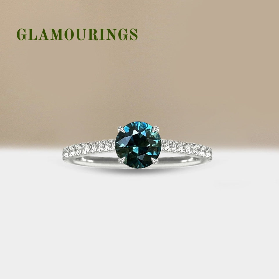 1.04ct Round Australian Parti Teal Sapphire Engagement Ring