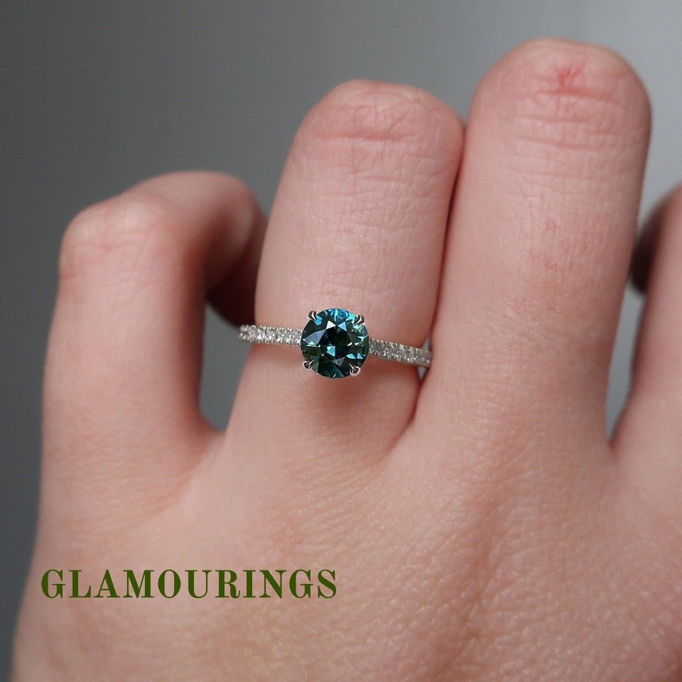 1.04ct Round Australian Parti Teal Sapphire Engagement Ring