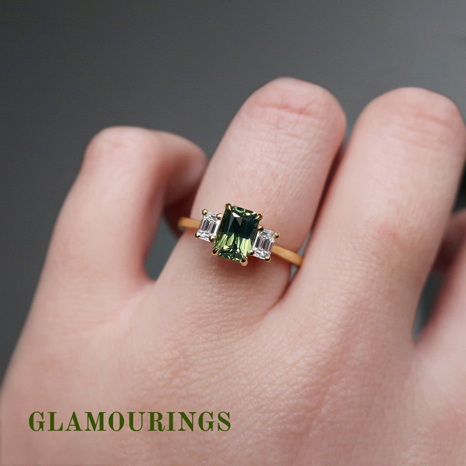 1.07ct Radiant Australian Parti Teal Sapphire Engagement Ring