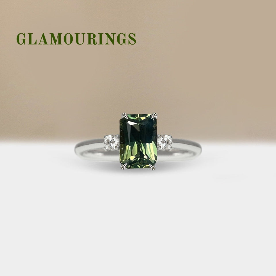 1.07ct Radiant Australian Parti Teal Sapphire Engagement Ring