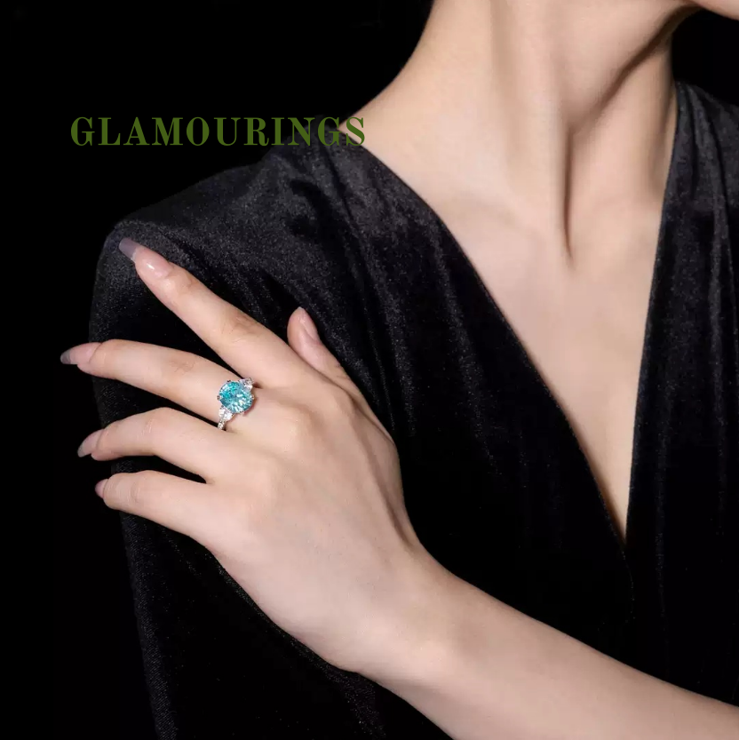 GLAMOURINGS Fancy Vivid Blue Diamond Three-Stone Ring