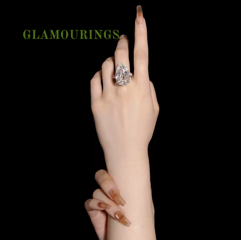 GLAMOURINGS teardrop-shaped large-carat diamond ring