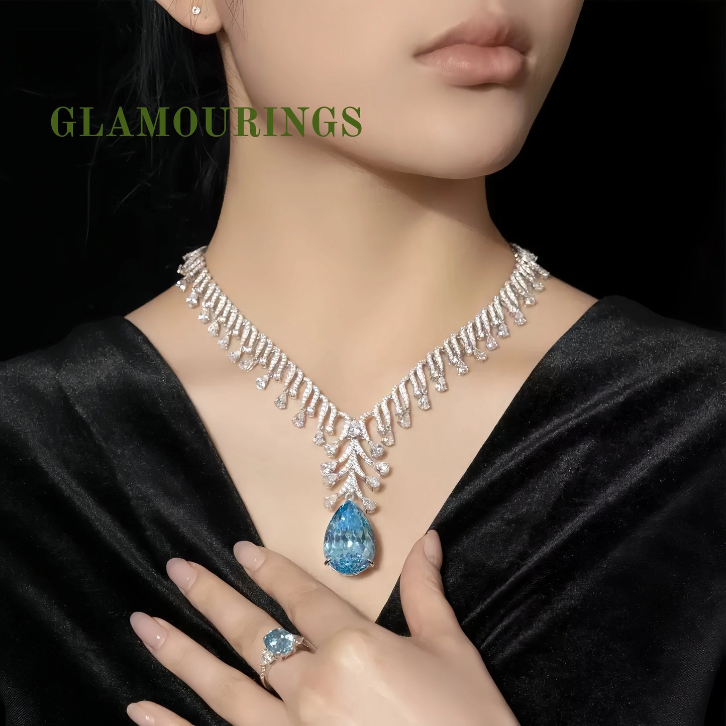 Luxury Peacock Blue Teardrop Gemstone Necklace