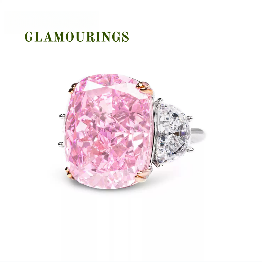 GLAMOURINGS Fancy Vivid Pink Diamond Three-Stone Ring
