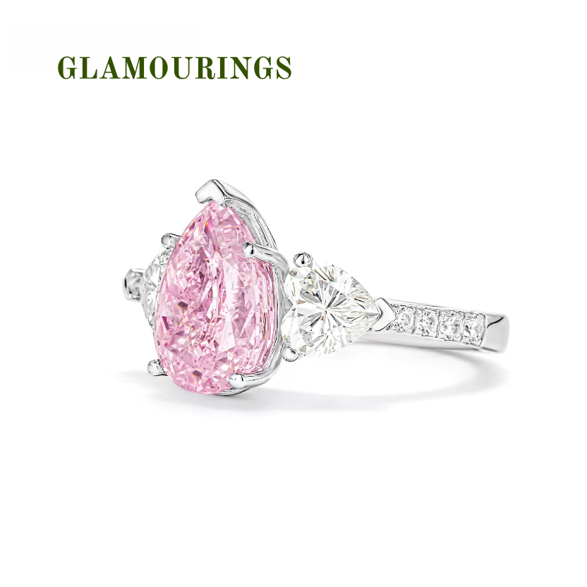 Pink Pear-Cut Diamond Three-Stone Ring