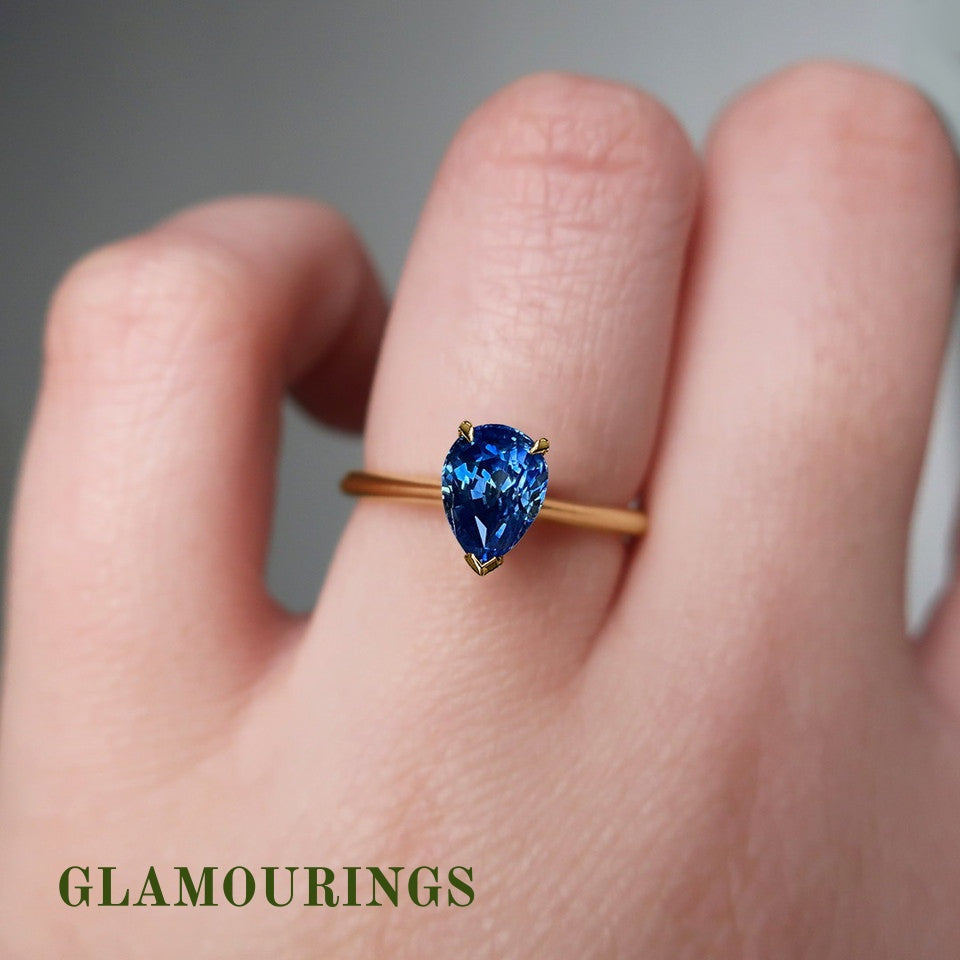 1.2ct Pear Blue Sapphire Engagement Ring