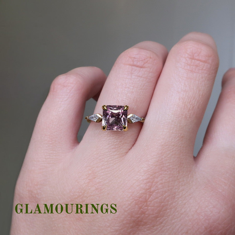 1.7ct Radiant Peach Sapphire Engagement Ring