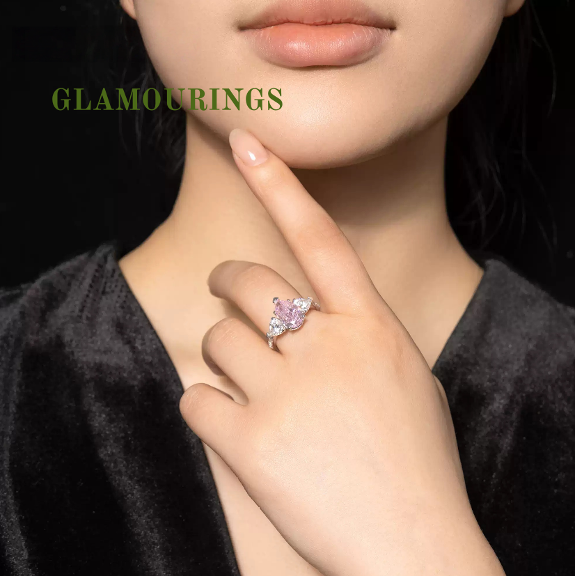 Pink Pear-Cut Diamond Three-Stone Ring