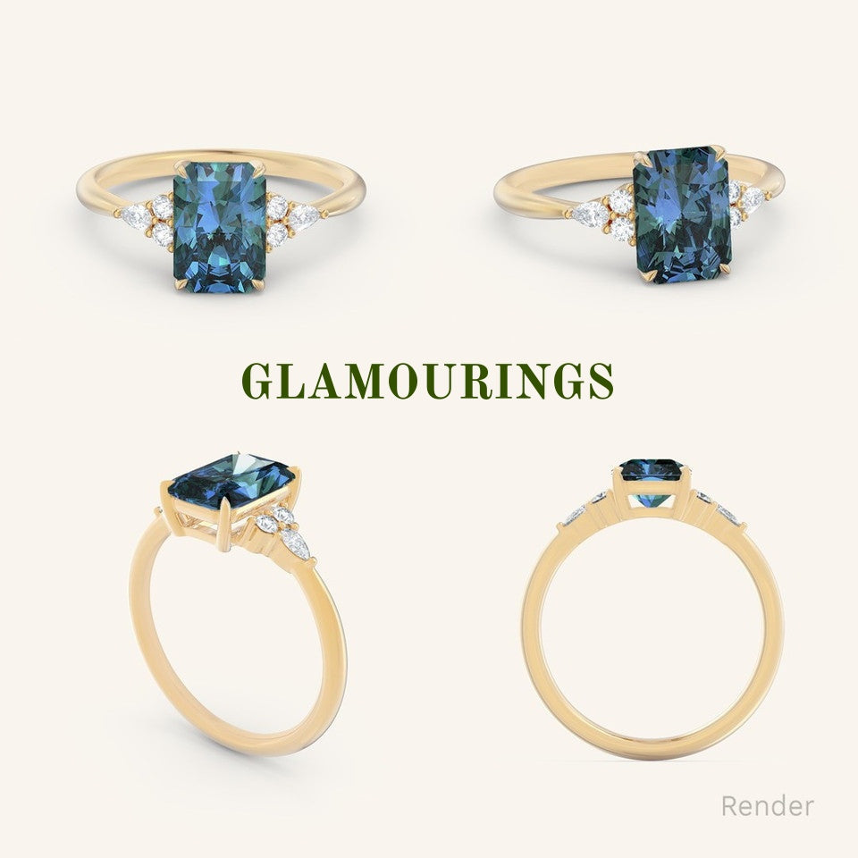 1.07ct Radiant Australian Parti Teal Sapphire Engagement Ring