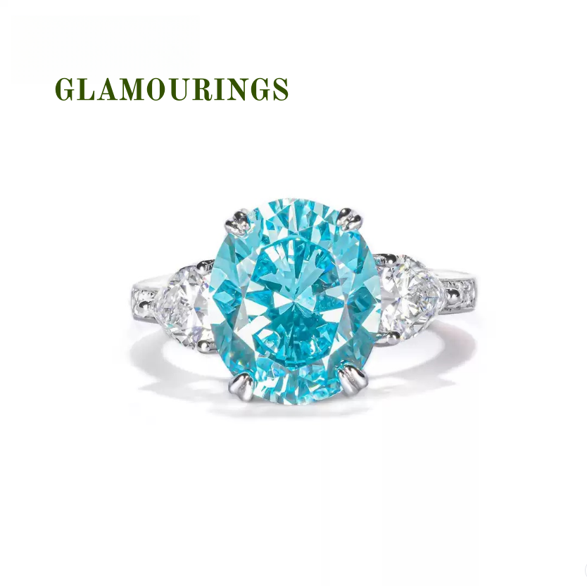 GLAMOURINGS Fancy Vivid Blue Diamond Three-Stone Ring