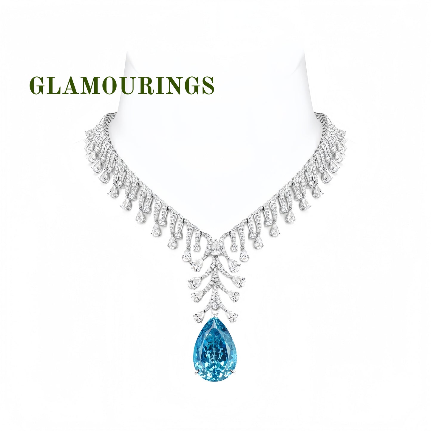 Luxury Peacock Blue Teardrop Gemstone Necklace
