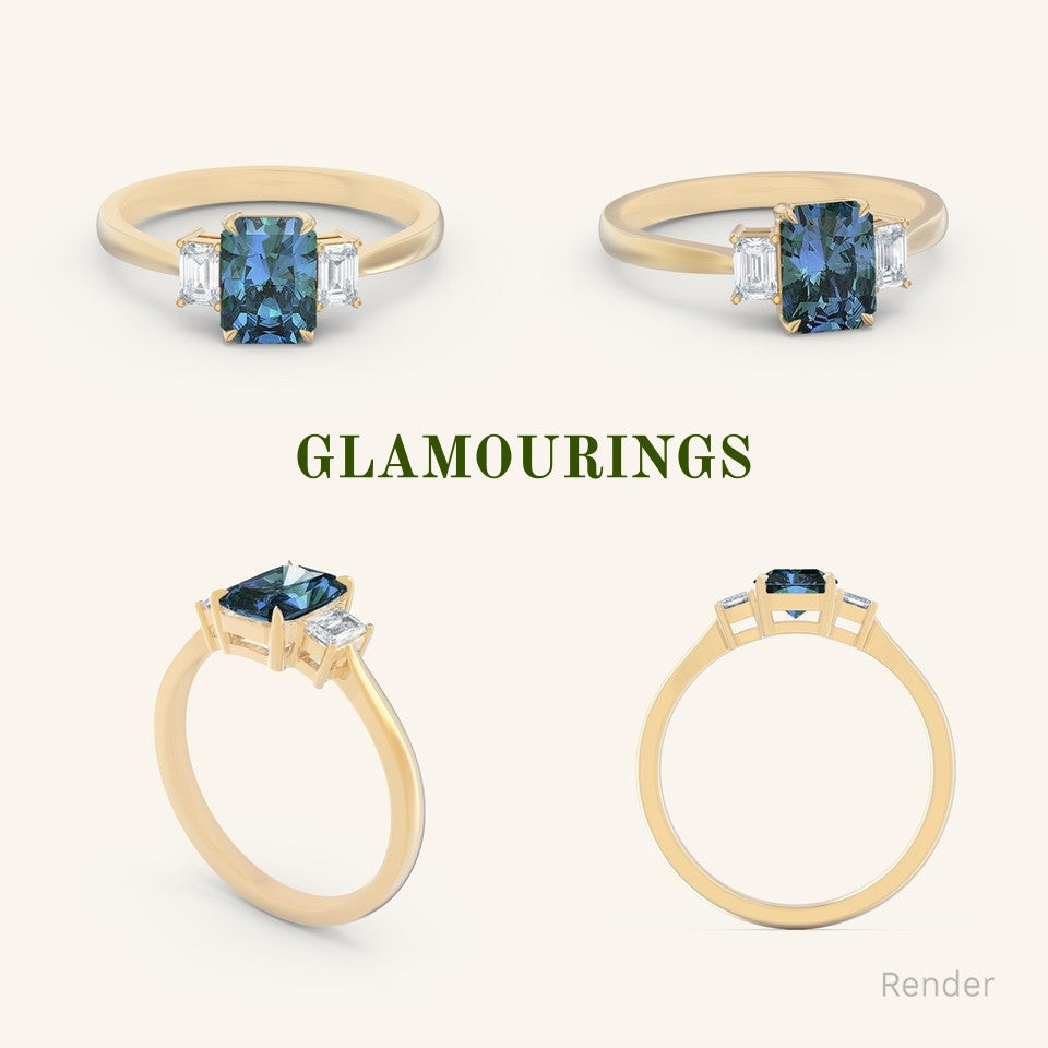 1.01ct Emerald Cut Teal Sapphire Engagement Ring