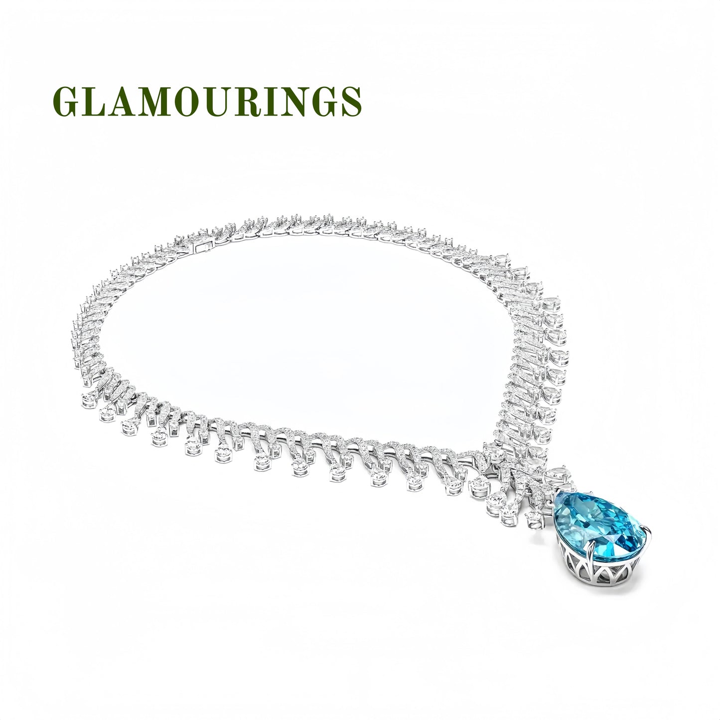Luxury Peacock Blue Teardrop Gemstone Necklace