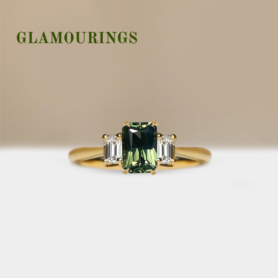 1.07ct Radiant Australian Parti Teal Sapphire Engagement Ring