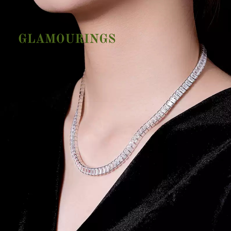 Simple Pave Trapezoidal Cut Moissanite Necklace