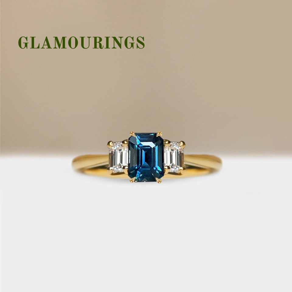 1.01ct Emerald Cut Teal Sapphire Engagement Ring
