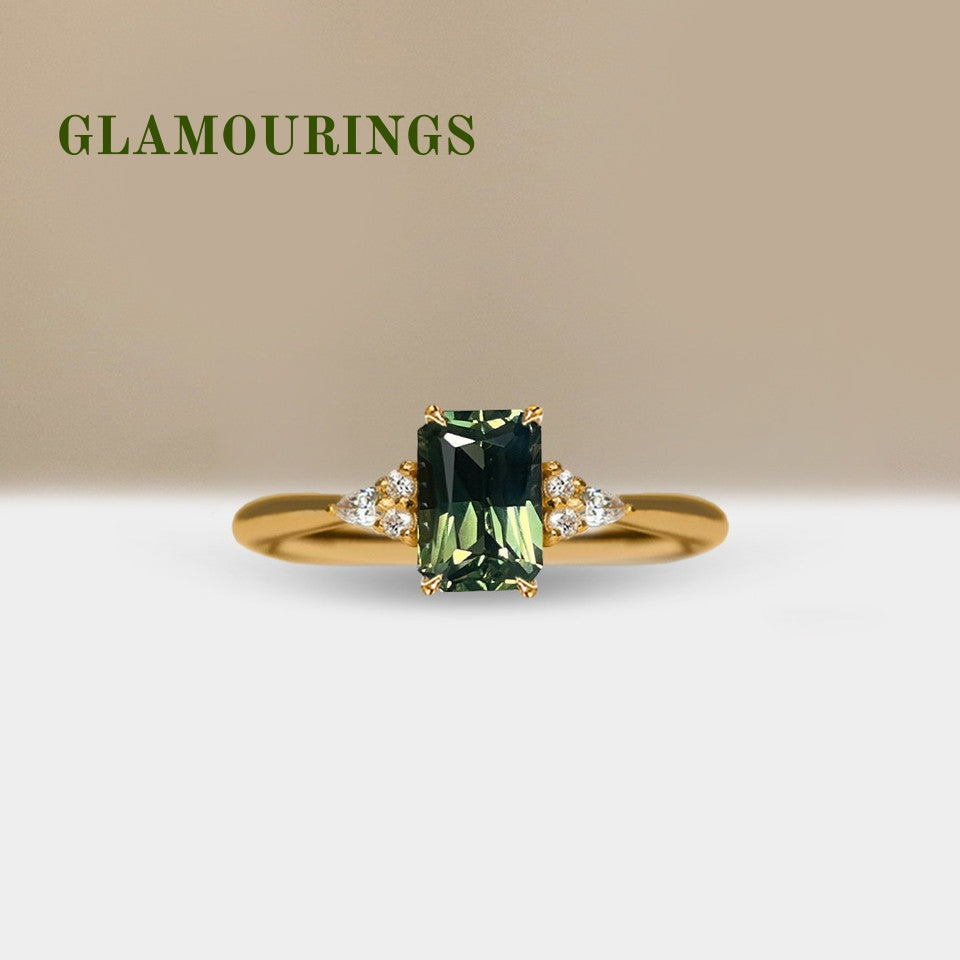 1.07ct Radiant Australian Parti Teal Sapphire Engagement Ring