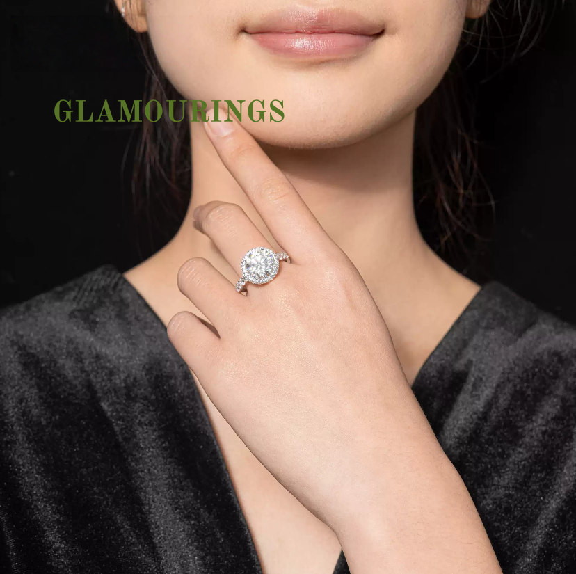 GLAMOURINGS Round Brilliant Diamond Double Halo Ring