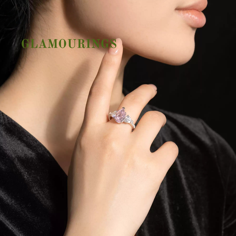 Pink Pear-Cut Diamond Three-Stone Ring
