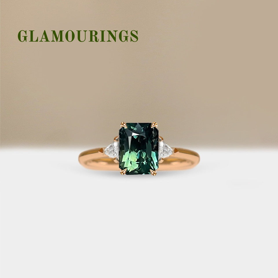 1.5ct Radiant Teal Sapphire Engagement Ring
