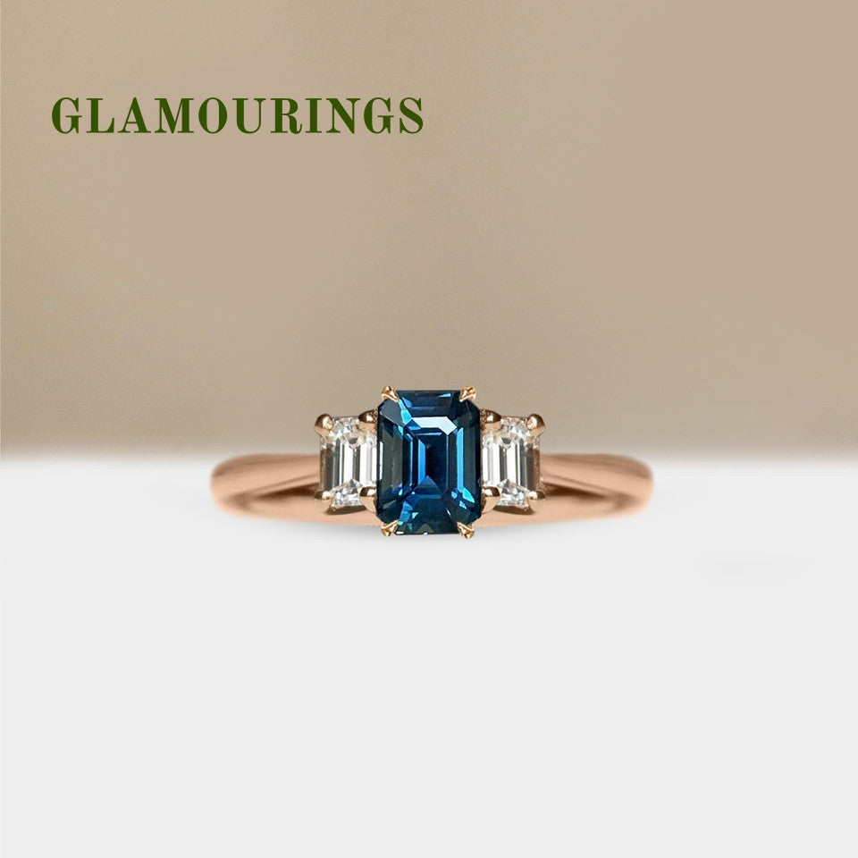 1.01ct Emerald Cut Teal Sapphire Engagement Ring