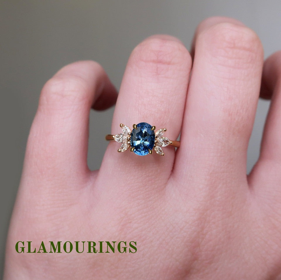 1.46ct Oval Blue Sapphire Engagement Ring