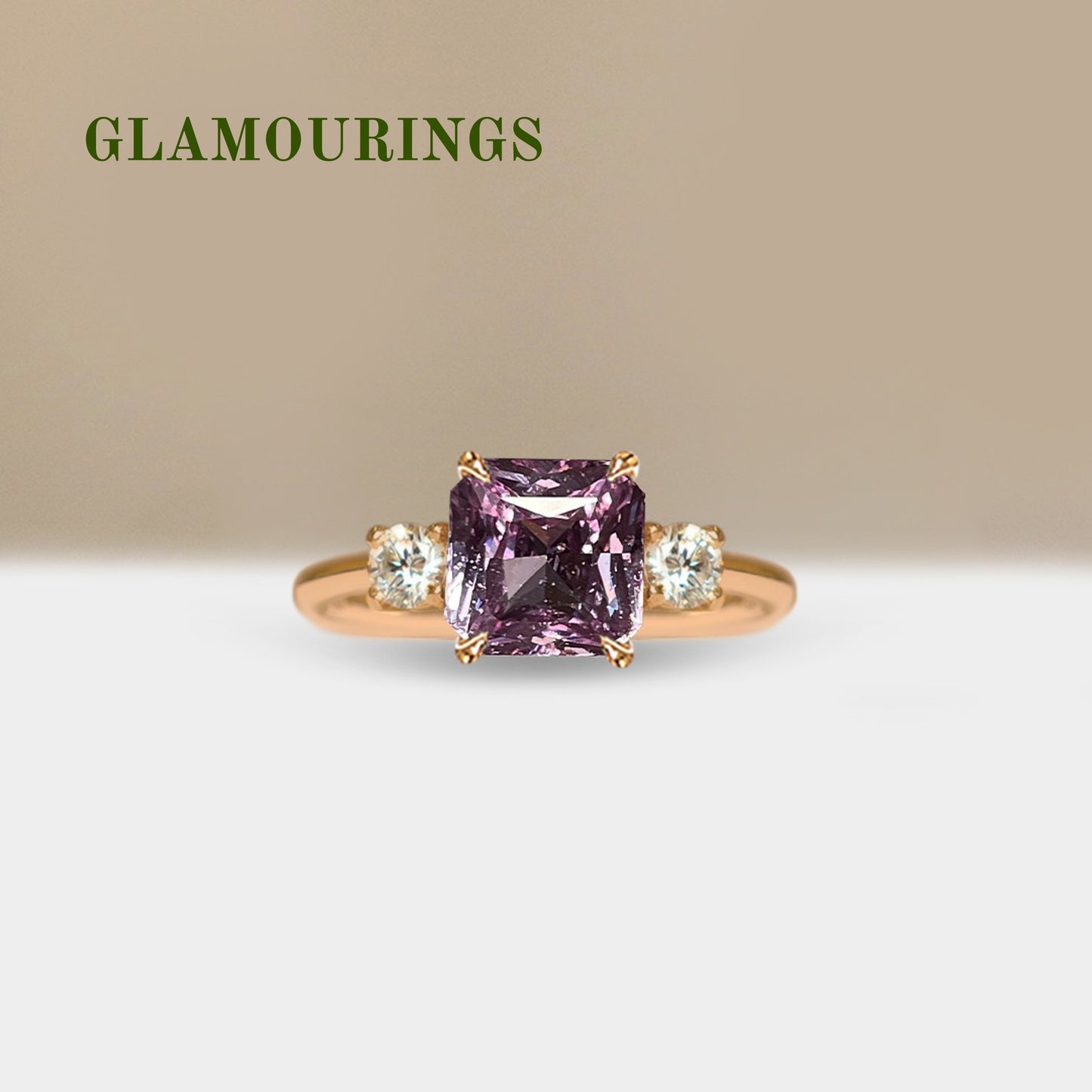 1.7ct Radiant Peach Sapphire Engagement Ring