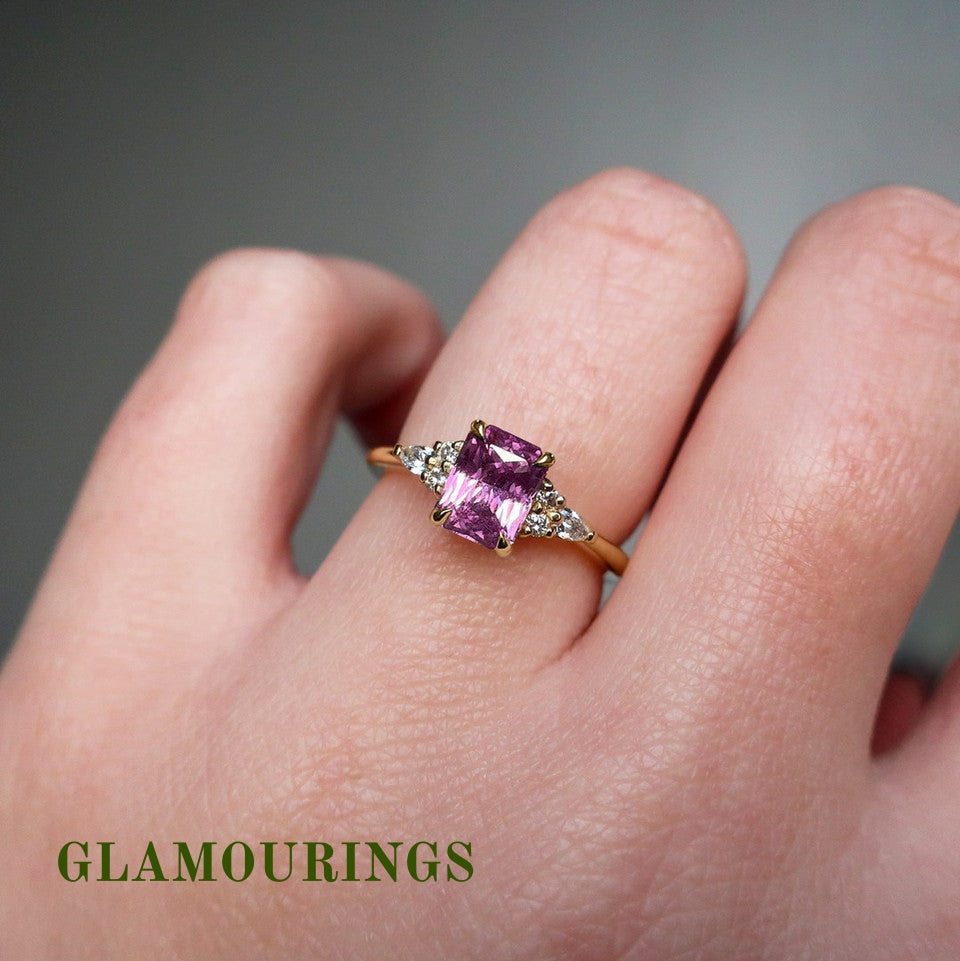 1.39ct Radiant Peach Sapphire Engagement Ring