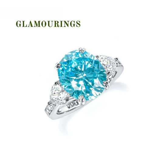 GLAMOURINGS Fancy Vivid Blue Diamond Three-Stone Ring