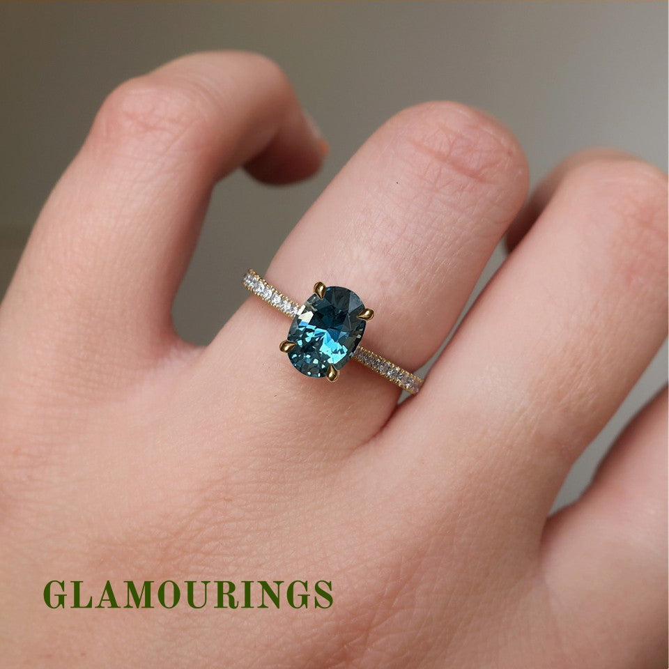 1.08ct Oval Teal Sapphire Engagement Ring