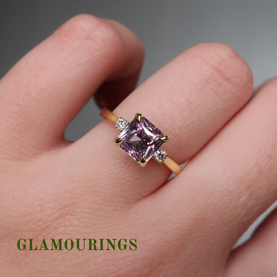 1.7ct Radiant Peach Sapphire Engagement Ring