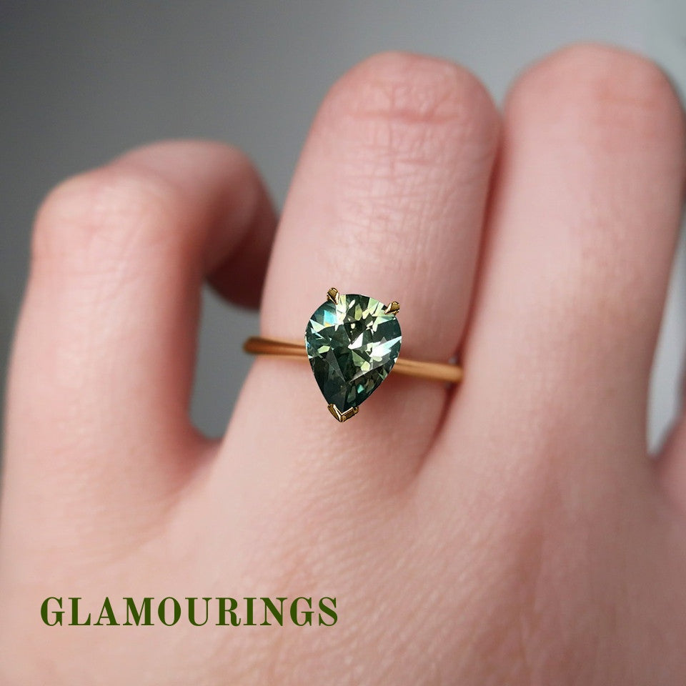 1.5ct Pear Australian Parti Teal Sapphire Engagement Ring